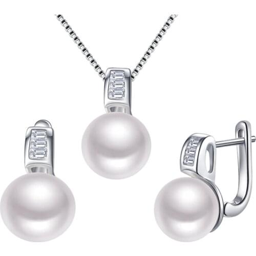 Original Sinya 925 Sterling Silver jewelry set freshwater Pearls earring necklace set for women girl ladies best gift for lovers