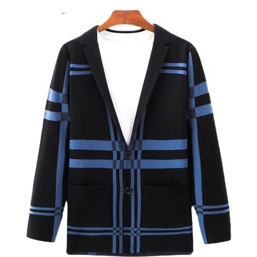 ERIDANUS Autumn Medium Thick Plaid Cardigan Jacket Young New Mens Small Suit Knitwear Fashion Korean Color Block Sweater MWK032
