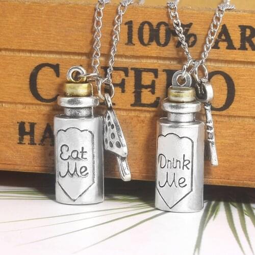 SG Hot Film Necklaces Letter Eat Me Drink Me Bottle Mushroom Key Metal Choker For Kids Girl Jewelry