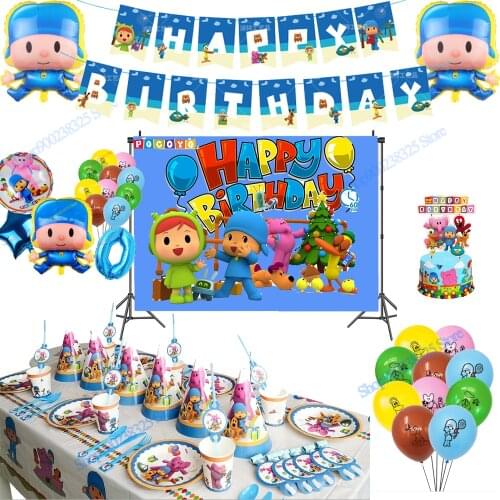 POCOYO Party Decoration Supplie Cartoon Digital Number Birthday Balloons Disposable Tableware Kid Baby Shower Supply Disposable
