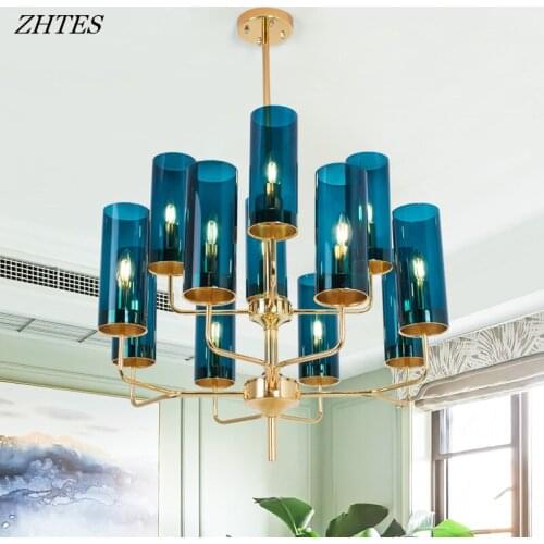 Postmodern glass pendant light Nordic light luxury wrought iron fashion personality living room dining room villa hanging lamp