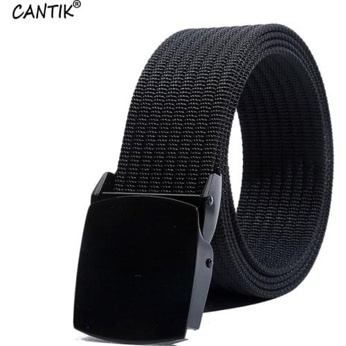 CANTIK Pure Black Automatic Buckle Metal Quality Canvas Belts Nylon Striped Belt for Men Clothing Jeans Accessories 38mm CBCA161