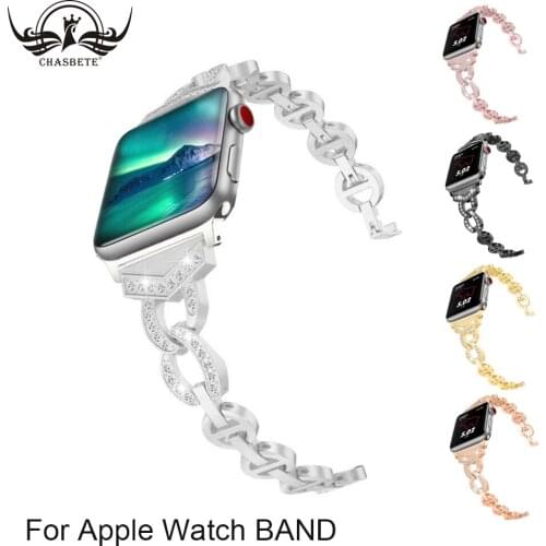 Crystal Stainless Apple Watchband Series 5 4 3 2 1 38mm 42mm iWatch Apple Watch Bands 40mm 44mm Strap Bracelet Silvery Black