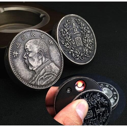 Retro collection coin Windproof lighter USB charger Cigarette lighter