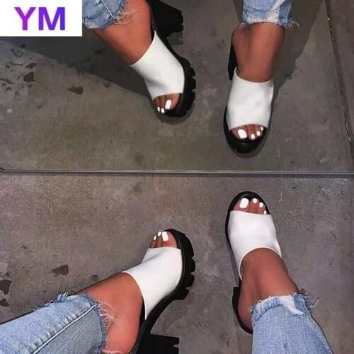 Platform Summer Women Sandals Open Toes Sexy High Heel PU Womens Shoes Solid Color Square Heels Beach Sandals Zapatillas Mujer