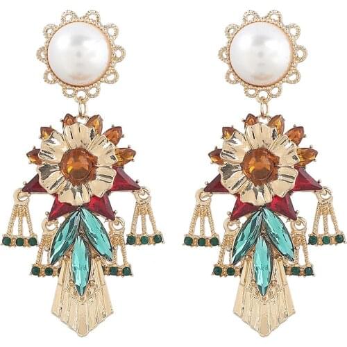 Vintage Resin Crystal Flowers Dangle Earrings For Women Fashion Jewelry Birthday Party Show Statement Earrings Accessories