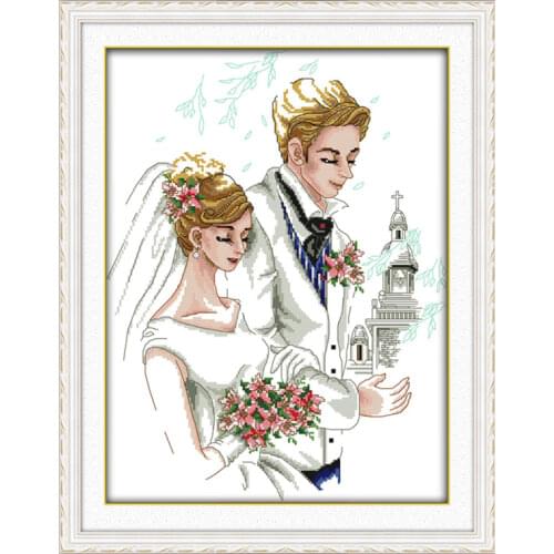 Wedding bride bridegroom cross stitch kit lovers 14ct 11ct count pre print canvas stitching embroidery DIY handmade needlework