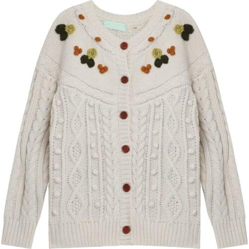 Mori girl Sweater Embroidered Floral Autumn Winter Knitted Cardigan Sweater