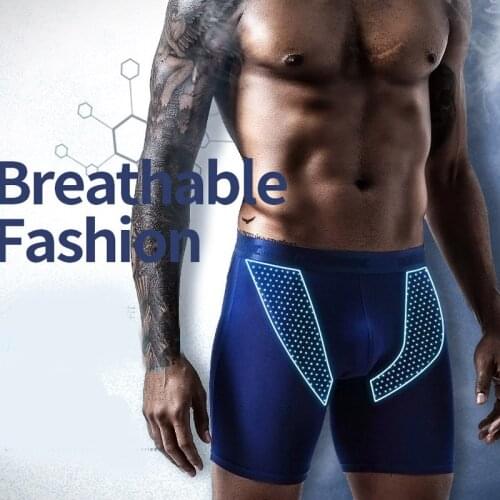 Mens Long Boxers Ice Silk Mesh Men Underwear Sports Running Anti-wear Legs Boxershorts Male Sexy Long Legs Five-point Panties