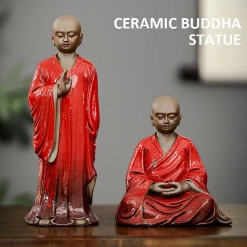 Creative Ceramic Buddha Statues Handmade Young Monk Figures Meditation Statues Home Office Delicate Ceramic Crafts Ornaments