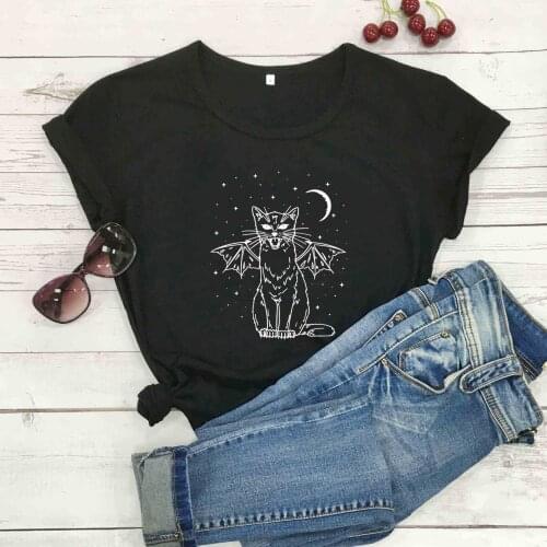 Vampire Bat Cat Goth T-Shirt grunge tumblr unisex Halloween street style vintage party gift holiday horror tees funny tops