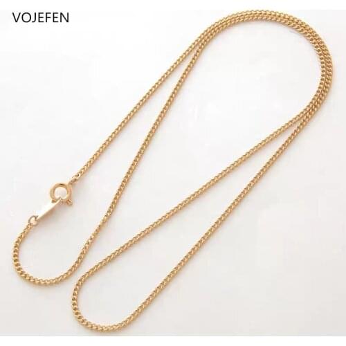 VOJEFEN AU750 18K Yellow Gold Mens Necklace - Real Gold Link Flat Fine Jewelry - Neck Link Chains for Men Women