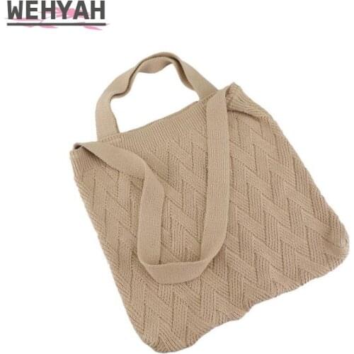 Wahyah Wool Knitted Winter Designer Bag Cotton Woven Casual Tote Bags for Woman Handbag Oversize Clutch Purse Shoulder Bag ZY129