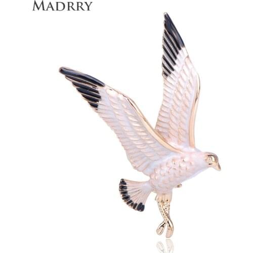 Madrry Latest Vivid Eagle Shape Brooches White Enamel Alloy Animal Accessories For Women Kids Coat Collar Scarf Hat Pins Jewelry