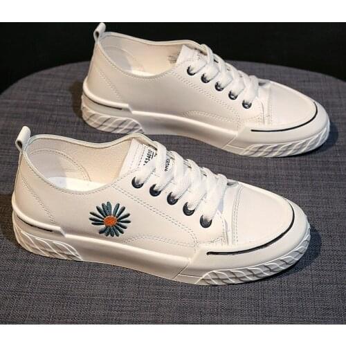 HOT Women Sneakers 2020 Fashion Breathble Vulcanized Shoes Women Pu Leather Platform Shoes Women Lace Up Casual Shoes White35-41