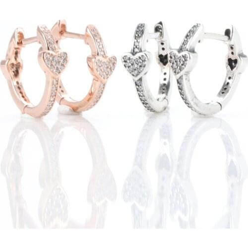 925 Sterling Silver Pandora Earring Alluring Hearts With Crystal Studs Earring For Women Wedding Gift Fashion Jewelry