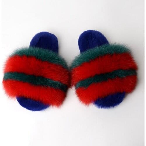 Womens Fox Fur Slippers Luxury Fluffy Fur Slippers Ladies Indoor Warm Furry Thongs Women Amazing Plush Warm Fur Slides