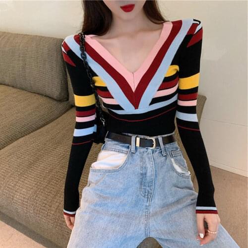 Woman Sweaters Pull Hiver Top 2020 Autumn and Winter V-neck Sexy Knitwear Sweater Femme Chandails