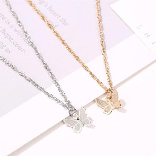 Korean Fashion Cute Butterfly Animal Pendant Necklace Women Trendy Street Personality Gold Silver Color Clavicle Chain Necklaces