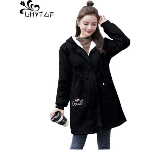 UHYTGF Winter Jacket Women Cotton Coat Women Plus Size 3XL Warm Jacket Female Lace Plus velvet Thicken Korean fashion Parka X599