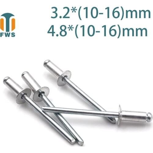 10PCS M3.2 M4.8 Multi Size Aluminium Open End Countersunk Head Break Mandrel Blind Nail Pop Rivets for Furniture Car Aircraft