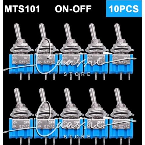 10pcs Mini toggle switch MTS-101 2P 33x13x8mm, single pole double throw ON-OFF