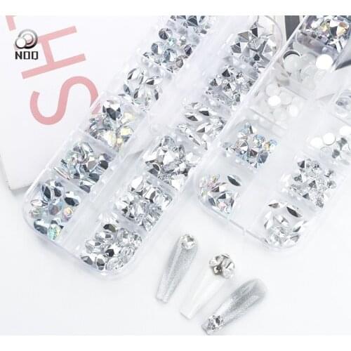 120pcs Nail Crystal Acrylic Nail Art Rhinestone Set Multi Shape Crystal Non Hotfix Diamond Fancy Nail Decoration AB V-bottom