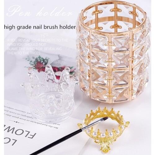 2020NEW High Grade Metal Crown Nails Stand Holders Crystal Nail Bottle Crown Brush Rack Nail Brush Holder For Nail Art Accessory