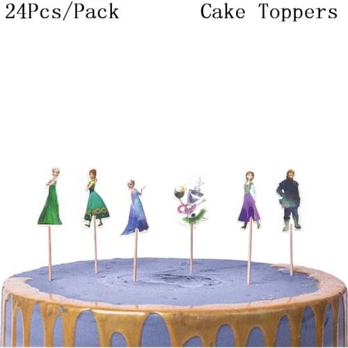 24pcs Birthday Party Frozen Princess Elsa Birthday Party Decor Kids Cake Topper For Girls Decoration Anniversaire Cake Supplies
