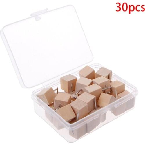 30 Pcs Wooden Thumbtack Quadrate Creative Decorative Drawing Push Pins Wood Head K3KB
