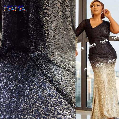 5 Yards Black With Gold Sequins Mesh Net Lace Sewing 2021 High Quality African Sequined Tulle For Guinea Party Dresses Material