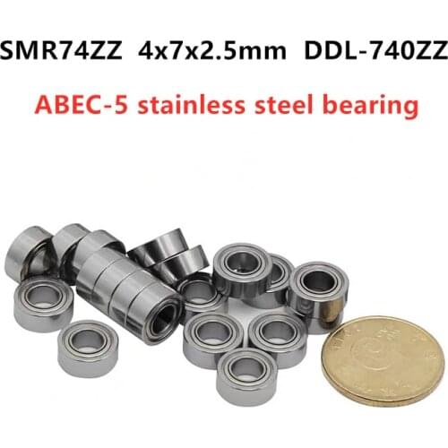50pcs ABEC-5 SMR74ZZ 4x7x2.5 mm DDL-740ZZ stainless steel miniature ball bearing SMR74 -2Z 4*7*2.5mm model bearings
