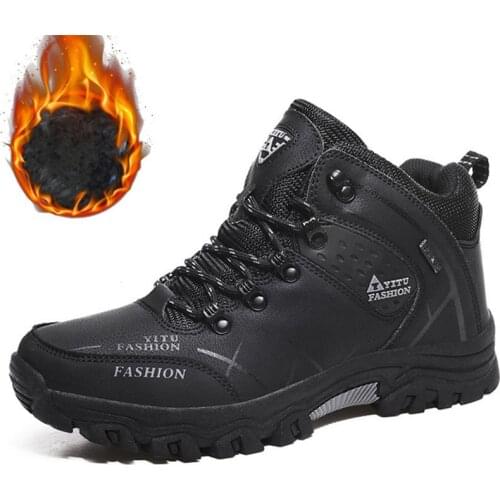 Winter Ankle Boots Leather Men Casual Shoes Outdoor Waterproof Work Rubber Mens Hiking Boots Sneakers Warm Military Snow Boots