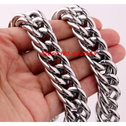7-40" Fathers Best Gift 16mm Stainless Steel Silver color Double Curb Cuban Chain Necklace Highly Polished Jewelry