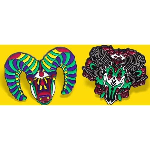 Punk Ox Head Sheep Skull Enamel Pin Flower Skull Skeleton Rainbow Colorful Bull Animal Brooches Lapel Jewelry for Kids Wholesale