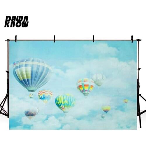 DAWNKNOW Photography Background Photocall Cartoon Blue Hot-Air Balloon Backdrop Children Photo Studio Customize lv1088