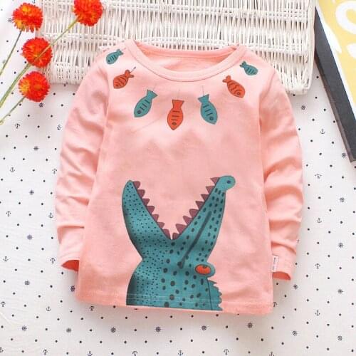 Boys girls T-shirt spring autumn clothing 2020 new Korean childrens clothing shirt long-sleeved round neck cartoon bottoming