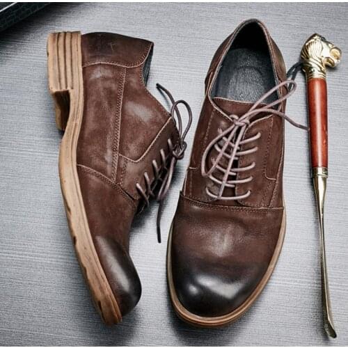 Italy Retro Men Round Toe Classical Thick Bottom Casual Dress Shoes Hombre Personality Casual Lace Up Oxfords Free Shipping