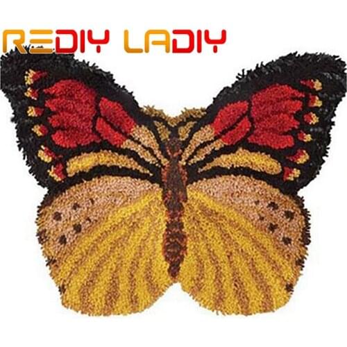 Latch Hook Rug Kits Crocheting Carpet Rug Yellow Butterfly Acrylic Yarn Printed Canvas Cushion Mat Crochet Tapestry Sofa Decor