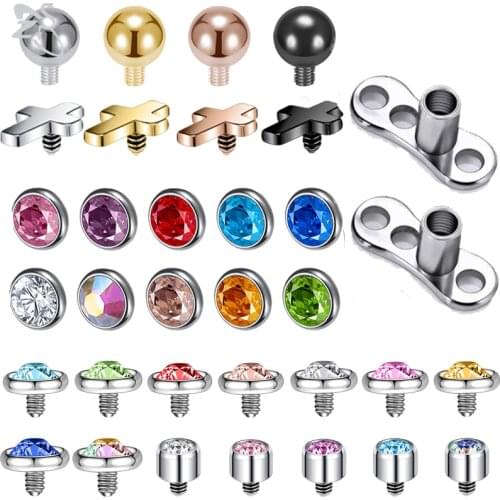 ZS 1PC 16G Stainless Steel Micro Dermal Piercing for Women CZ Crystal Dermal Anchor Surface Piercings Skin Diver Body Piercing