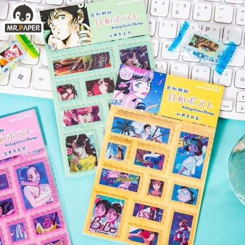 Mr Paper 8 Designs Ins Japanese And Postal Stickers Series Hand Account DIY Decorative Collage Material Plain Board Stickers