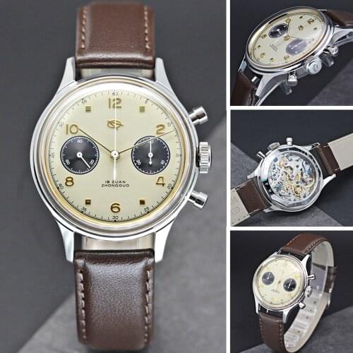 Pilots Mens Chronograph Watch Sapphire Acrylic 1901 Gooseneck Movt Stop Watch Men Military Mechanical Wristwatches Reloj Hombre