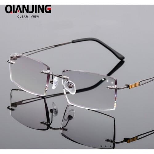 QIANJING Men Rimless Gray Lens Reading Glasses Male Presbyopic Glasses for Reader Anti-fatigue +1.0 +1.5 +2.0 +2.5 +3.0 +3.5 +4