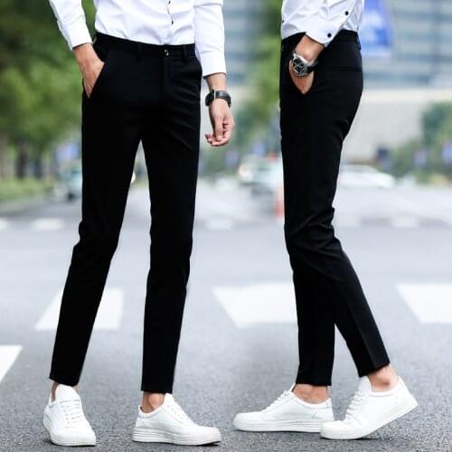 Mens Casual Pants Korean 2020 New Plus Size Plus Velvet Trousers Nine-point Pants Slim Feet Pants Streetwear Pantalon Hombre