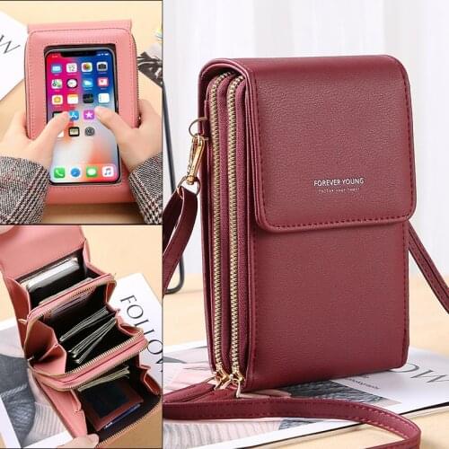 Soft Leather Wallets Touch Screen Mobile Phone Bag for Female Mini Card Holder for Key Coin Purse Vertical Crossbody Money Bags