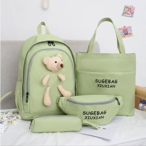 4 Piece Set Kawaii School Backpack for Teenage Girls 2021 Canvas Travel Women Book Bag Student Fashion Rucksack 4 Color
