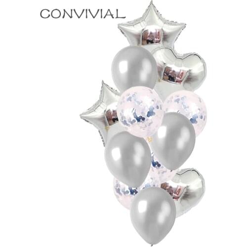 Silver Star Confetti Balloon Set Foil Heart Balloons Wedding Happy Birthday Party Decorations Kids Latex Ballons Event Supplies