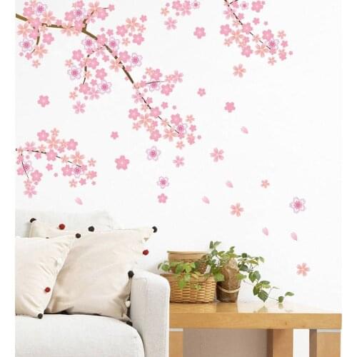 Pink Cherry Blossom Wall Stickers Beautiful Flower Tree Branch Art Decals Mural Removable DIY Sofa Background Room Decor