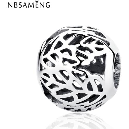 New 100% 925 Sterling Silver Bead Charm Vintage Hollow Leaf Beads Charms Jewellery Fit Bracelets DIY Women Jewelry