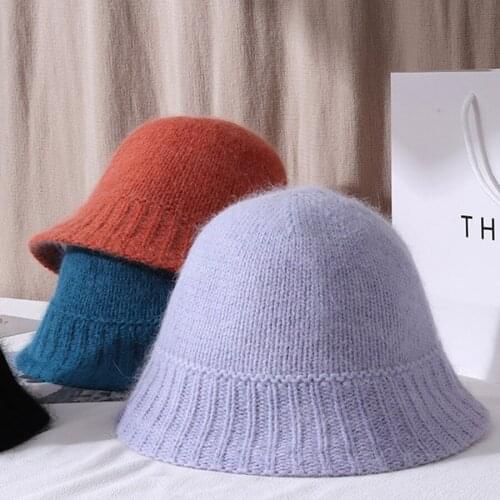 New 2021 womens winter Bucket hat for girls Solid color rabbit fur sautumn and fashion Fur panama hip hop hat off white cap